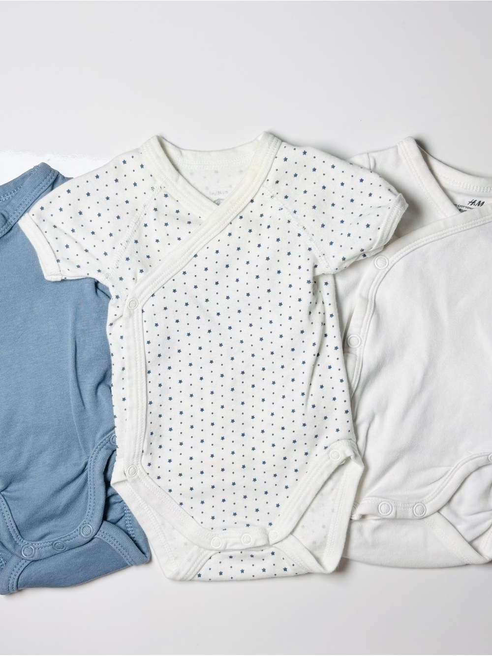 Petit Bateau & H&M Organic Cotton Minimalist Kimono Wrap Bodysuit Bundle 3pc NB